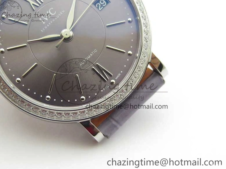 MIROTIME 0227 Attractive Portofino 37mm SS V7F 1:1 Best Edition Gray Dial Diamonds Bezel on Gray Leather Strap A 7091